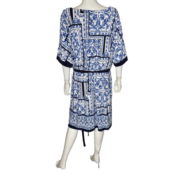 R & M Richards Plus Size Printed Blouson A-Line Dress White/Denim Sz 20W - Picture 6 of 10